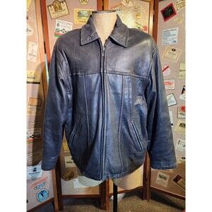 VTG SAXONY COLLECTION Black Premium Soft Leather Jacket Size 42 XL With Flaws